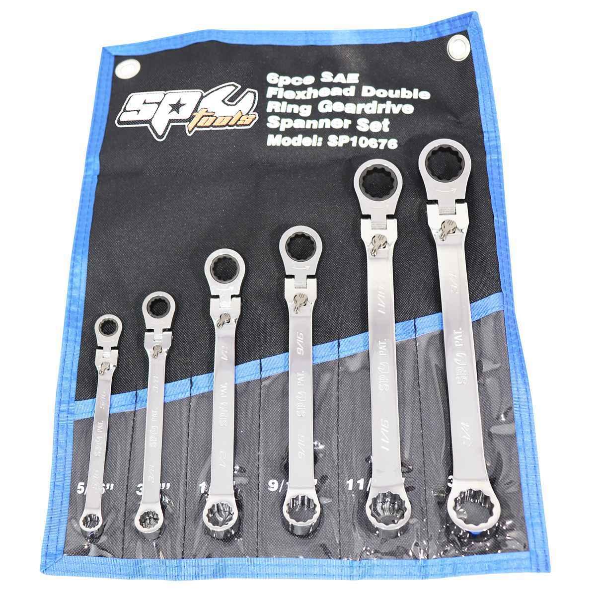 6PC SAE REVERSIBLE LOCKING FLEX-HEAD GEAR DRIVE DOUBLE BOX WRENCH SET